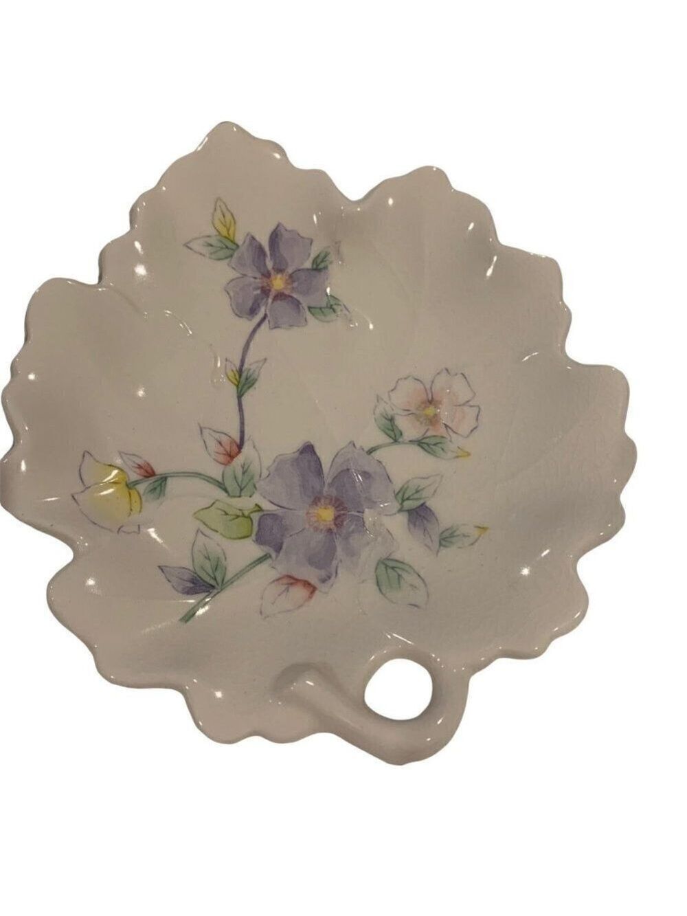 Vintage Toyo Tender Violet Candy Dish Leaf Shaped Dish Plate Porcelain Floral